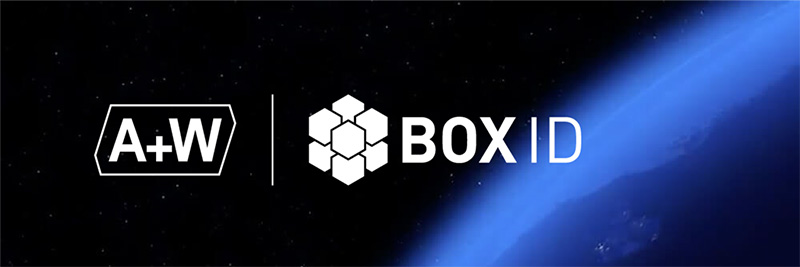 Logos von A+W und BOX ID System auf einem Hintergrund, der die Erde aus dem Weltraum zeigt.