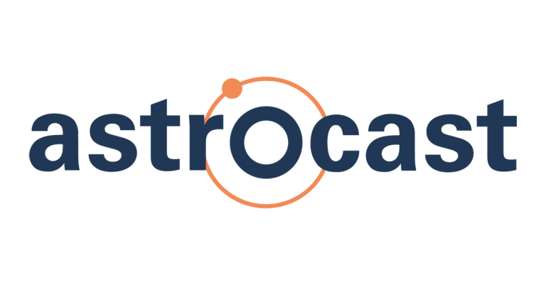 Logo von Astrocast mit stilisiertem Planetenring und orangefarbenem Akzent.