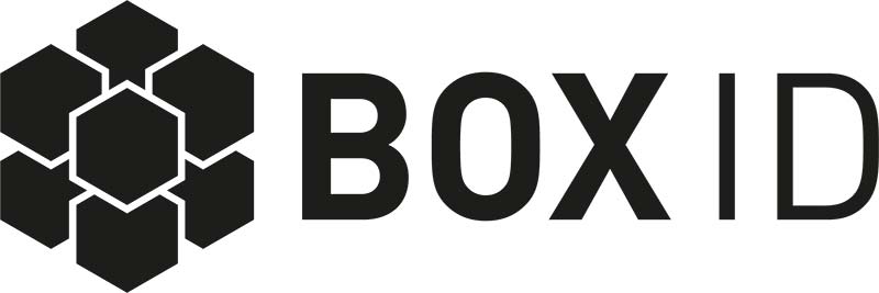Logo von BOX ID mit hexagonalen Mustern in Schwarz auf weißem Hintergrund.