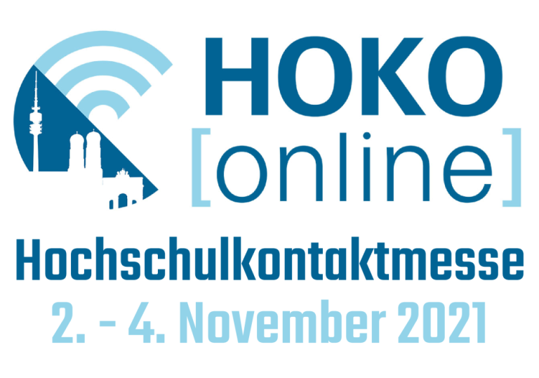 Logo der HOKO Online Hochschulkontaktmesse mit Datum 2.-4. November 2021 und stilisiertem WLAN-Signal.
