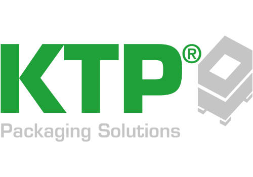 Grünes und graues Logo von KTP, einem Anbieter für Box-Identifizierungslösungen.