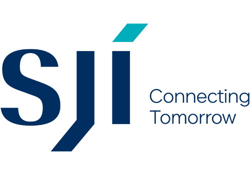 Logo von SeongJi Industrial mit abstrakter türkisfarbener Form auf dunkelblauem Hintergrund.