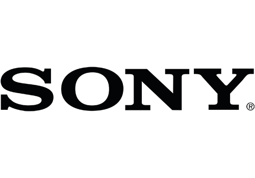 Sony-Logo in schwarz mit stilisiertem Schriftzug auf weißem Hintergrund.