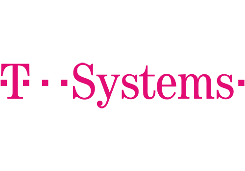 Logo von T-Systems: Magentafarbener Balken oberhalb eines weißen Streifens.