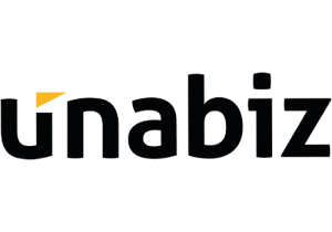 Logo von UnaBiz, bestehend aus stilisiertem gelbem Fuchs auf schwarzem Hintergrund mit Firmenschriftzug.